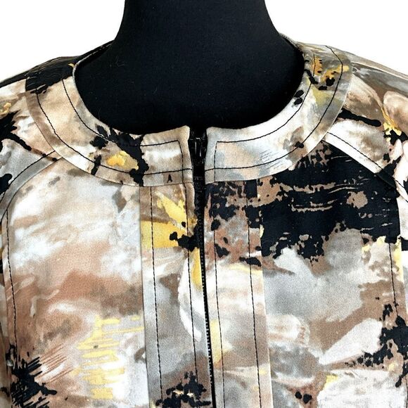 Coldwater Creek Women’s Brown Floral Zip Jacket Size 8 Ruched 3/4 Sleeves - Picture 2 of 16